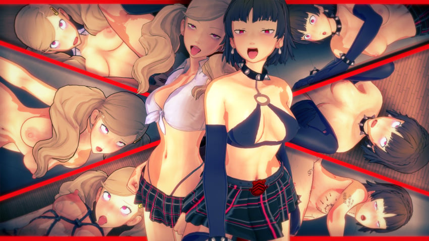 3d ahe_gao ann_takamaki before_and_after koikatsu makoto_niijima persona persona_5 pink_eyes prostitute prostitution seductive_look totalsun