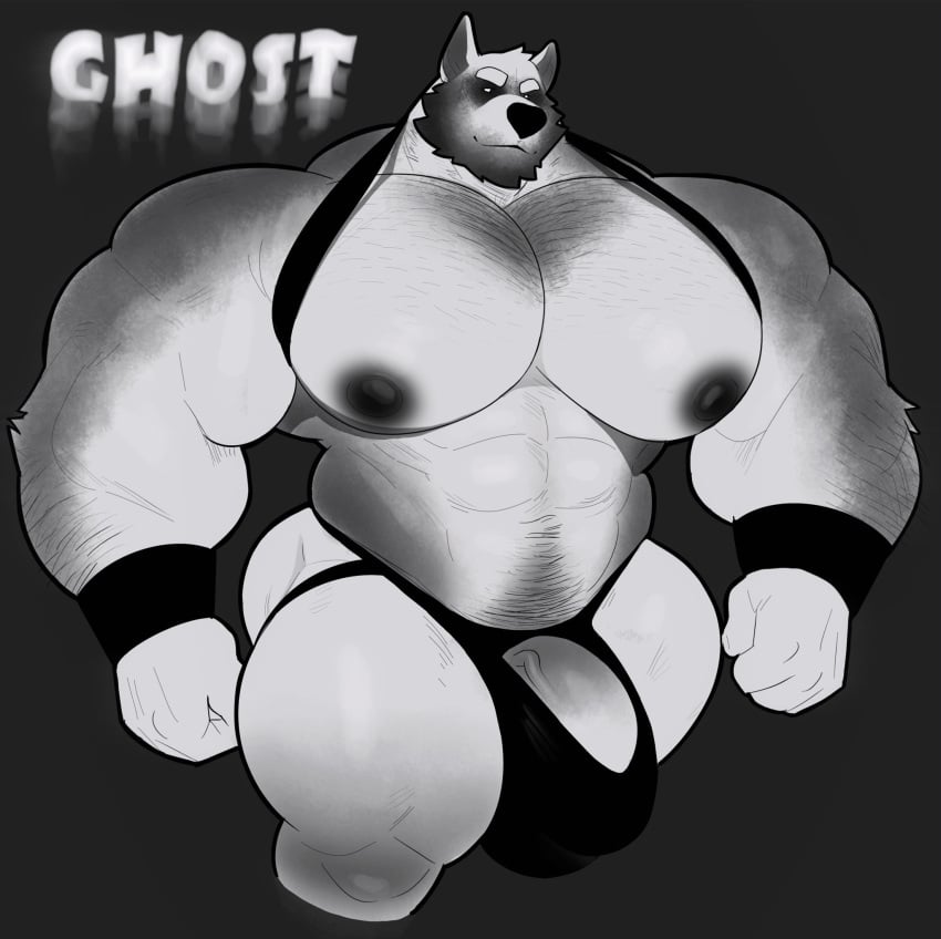 1boy anthro big_bulge big_chest big_pecs furry ghost_(milkblend) huge_bulge huge_chest huge_pecs male male_only milkblend solo solo_male