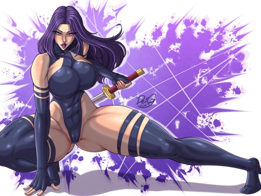 1girls abs blush color deigart female female_focus female_only fit_female hi_res light-skinned_female light_skin long_hair looking_at_viewer marvel marvel_comics muscles muscular muscular_female psylocke purple_hair solo solo_female tagme thick_thighs x-men