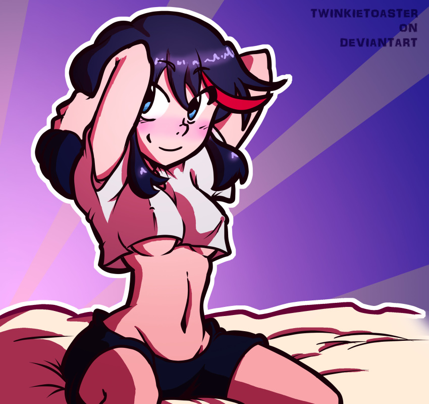 blush female half-shirt kill_la_kill kneeling matoi_ryuuko solo twinkietoaster underboob