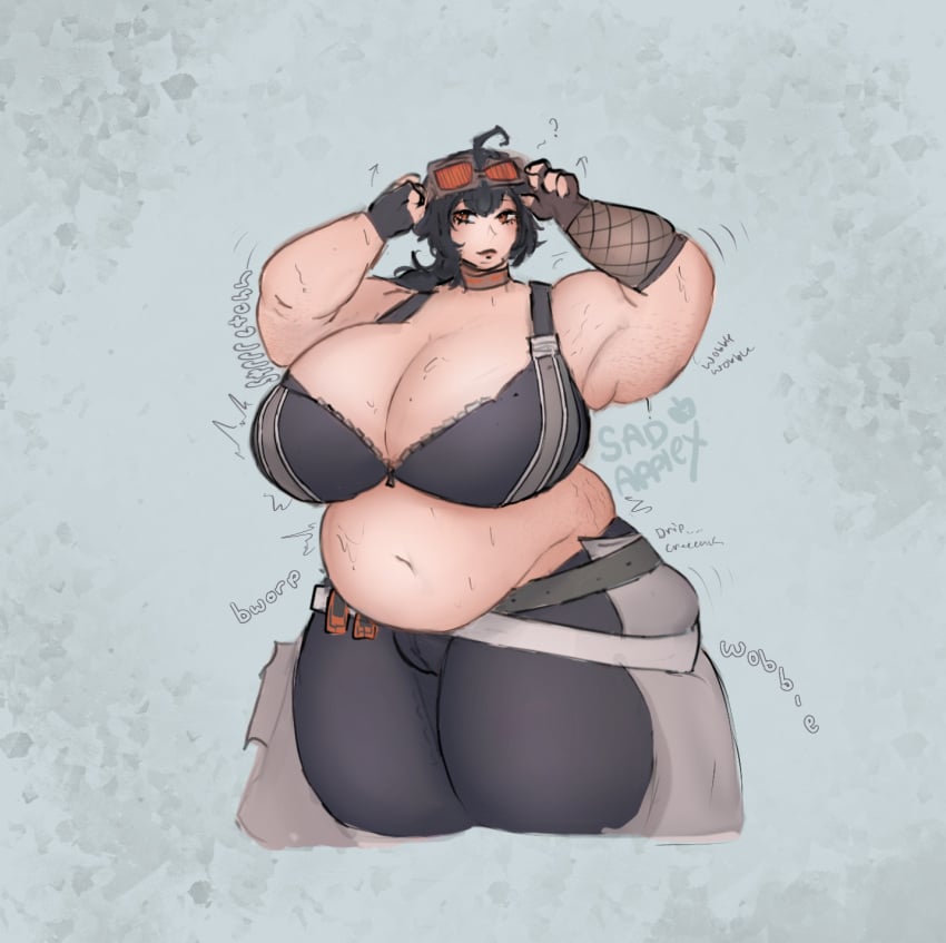 1girls bbw cleavage exposed_fat_belly fat_arms female female_only gigantic_breasts grace_howard huge_belly huge_breasts human overweight overweight_female revealing_clothes sadapplex solo solo_female standing weight_gain zenless_zone_zero