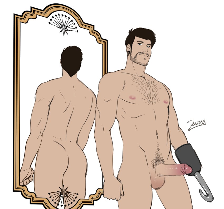 1boy captain_hook hook jonsfw male_focus male_only mirror nude once_upon_a_time_(tv_series) penis presenting smile solo