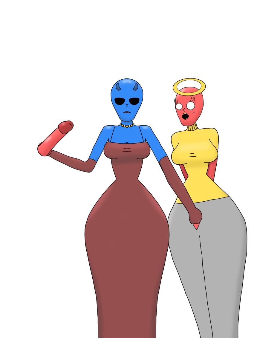 angel bailey_(oiledupdegenerate) blue_body clothing demon dress female futanari oiledupdegenerate portal reagan_(oiledupdegenerate) red_body turtleneck