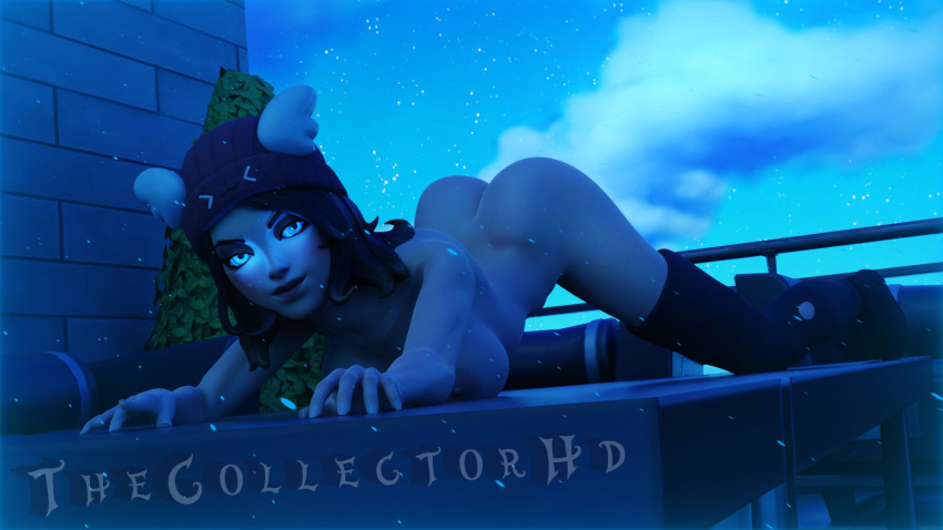 ass ass_up breasts completely_nude completely_nude_female female female_only fortnite glowing_eyes looking_at_viewer nude nude_female on_all_fours public public_nudity scarf shoes skye_(fortnite) socks socks_and_shoes solo solo_female the_collectorhd thigh_socks winter_wonder_skye_(fortnite)