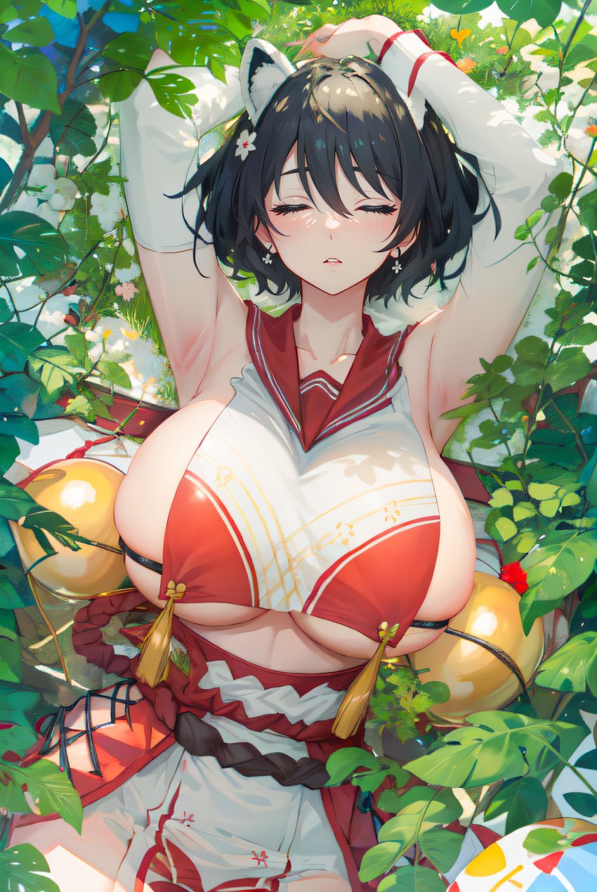 ai_generated big_breasts bikini black_hair blue_archive breasts collarbone female hair_between_eyes huge_breasts large_breasts revealing_clothes short_hair solo tsubaki_(blue_archive)