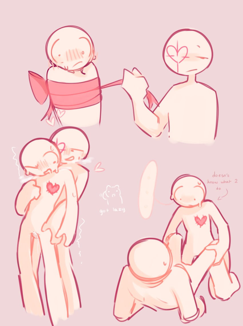 ambiguous_gender blush bondage cum heart nervous oc penetration sex simple_background standing stickman sweatdrop taiyobud white_skin