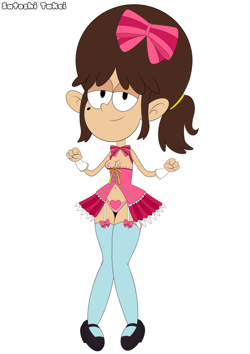 1girls brown_hair female female_focus female_only fiona_(the_loud_house) light-skinned_female light_skin looking_at_viewer medium_breasts mole mole_under_eye nickelodeon nipples satoshi_takei the_loud_house white_background