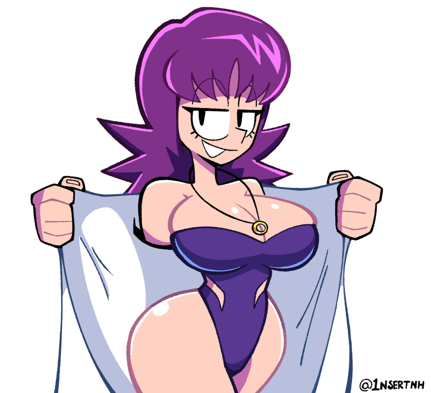 1boy 1nsert big_penis cleavage lab_coat labcoat leotard light-skinned_female necklace one-piece_swimsuit philena_ivy pokemon pokemon_professor professor_ivy_(pokemon_anime) purple_hair slim_waist smug_face wide_hips