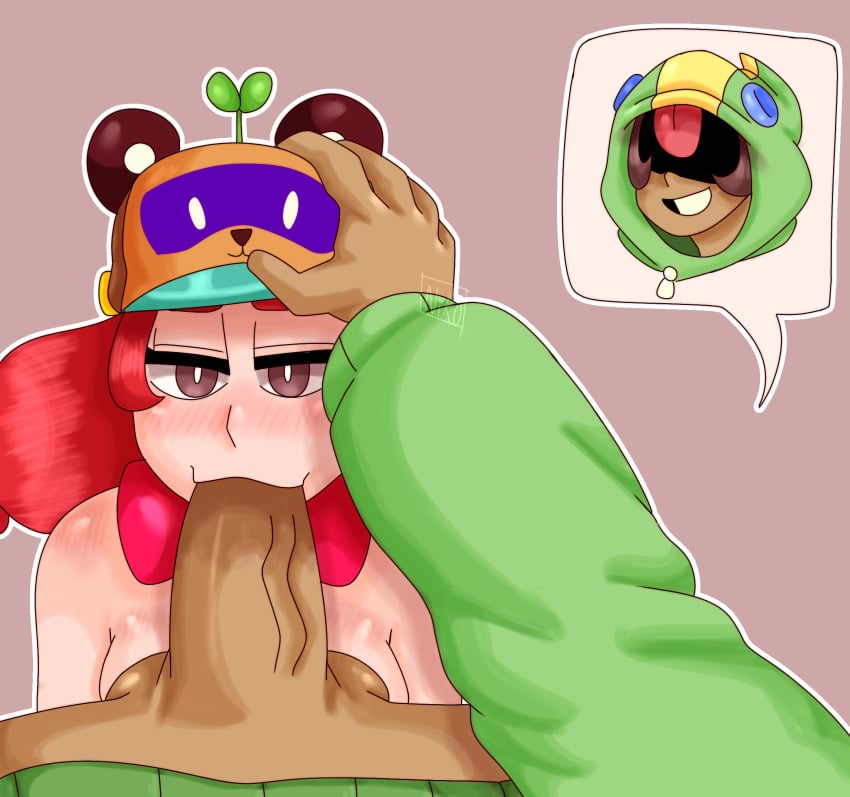 1girls blowjob brawl_stars brown_eyes eye_contact female hand_on_head imminent_deepthroat jessie_(brawl_stars) leon_(brawl_stars) nyanyamachine oral petplay pink_hair pov red_hair roleplay squirrel_tail tanuki_jessie_(brawl_stars) tie twintails