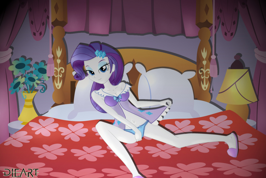 1girls accurate_art_style bed bedroom blue_eyes blue_panties dieart77 equestria_girls female female_only long_hair medium_breasts my_little_pony nightgown panties purple_hair rarity_(eg) solo solo_female white_skin