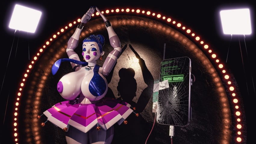 3d ballora ballora_(fnafsl) boob_out cosmic_trance detailed_background device electrotoyy five_nights_at_freddy's five_nights_at_freddy's:_sister_location hacked sleep_molestation sleeping stage summer_ballora_2.0_(cosmic_trance) unaware