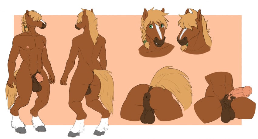 anatomically_correct anatomically_correct_genitalia animal_genitalia animal_penis anthro anus ass balls big_balls big_penis braided_hair digital_media_(artwork) equid equine equine_genitalia equine_penis erection flaccid genitals hair hair_over_eye hi_res horse leofwulf long_hair male male_only mammal mane nipples nude one_eye_obstructed penis presenting presenting_anus presenting_balls presenting_hindquarters presenting_penis raised_tail saggy_balls smile solo standing tagme tail