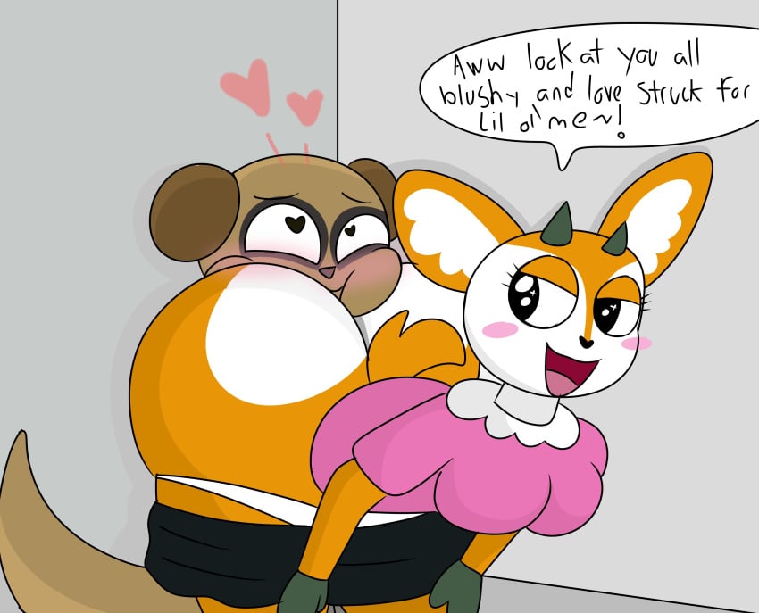 aggressive_retsuko aggretsuko anthro ass ass_focus ass_on_face bent_over big_ass big_butt blush brappycatty brown_fur face_in_ass facesitting female fluffy_tail gazelle heart heart-shaped_pupils komiya looking_back male meerkat orange_fur sanrio short_tail sitting_on_another sitting_on_person speech_bubble sunniefunnie tail talking tsunoda tsunoda_(aggretsuko) white_fur