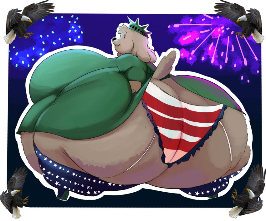 1girls american_flag_legwear american_flag_panties anne_kennel anthro ass back_view bald_eagle bird breasts butterrich canine canine_humanoid eagle female female_focus female_only fireworks furry grabbing_ass grabbing_own_ass hips hyper_ass hyper_breasts large_ass large_breasts looking_back pups_of_liberty shortstack statue_of_liberty_(cosplay) thick_thighs thighs wide_hips