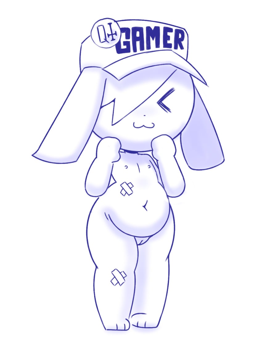 >w< annie_(disfigure/rafielo) bandage chubby_female clothing disfigure excited female genitals hair hair_over_eye hat headgear headwear hi_res lagomorph leporid mammal navel nipples nude one_eye_obstructed pussy rabbit slightly_chubby solo true_flat_chest