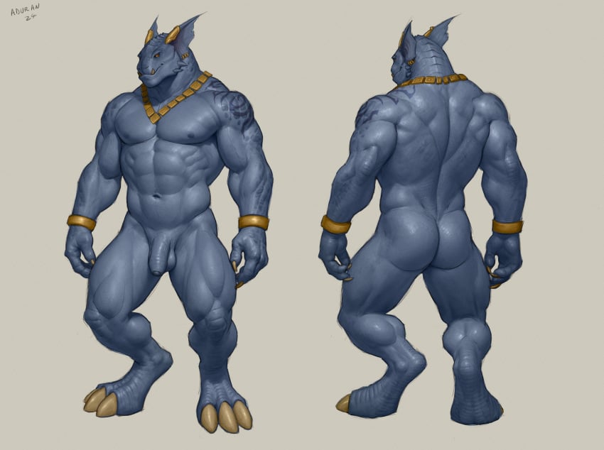 abs absurd_res aduran anthro ass balls biceps biped blue_body bracelet claws digitigrade finger_claws flaccid foreskin genitals glans hi_res humanoid_genitalia humanoid_penis jewelry male male_only muscular muscular_anthro muscular_male navel nipples pecs penis scalie simple_background toe_claws