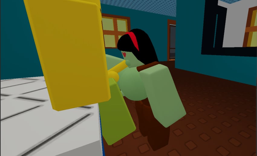 1boy 1female 1girls 1male 3d big_ass big_breasts blowjob clothed clothing cum cum_in_mouth heart_eyes mouth_bulge penis roblox robloxian self_upload straight tagme vagabondxd zombie zombie_girl