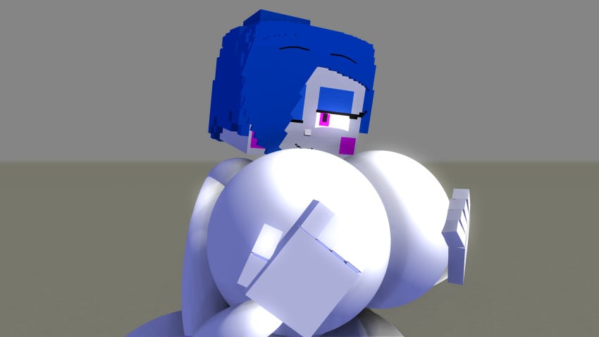 1girls 3d 3d_(artwork) ballora ballora_(fnafsl) big_breasts blue_hair breasts completely_nude completely_nude_female covering covering_breasts female female_only five_nights_at_freddy's five_nights_at_freddy's:_sister_location minecraft naked naked_female nude nude_female one_eye_closed short_hair smile solo solo_female sospoo wink