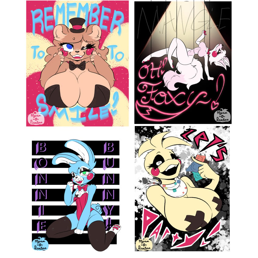 4girls animal_ears bunny_ears bunnysuit cleavage five_nights_at_freddy's five_nights_at_freddy's_2 fnaf large_breasts mangle_(fnaf) multiple_girls nyan_o_lantern(artist) pasties rosy_cheeks rule_63 smile toy_bonnie_(fnaf) toy_chica_(fnaf) toy_freddy_(fnaf) voluptuous voluptuous_female