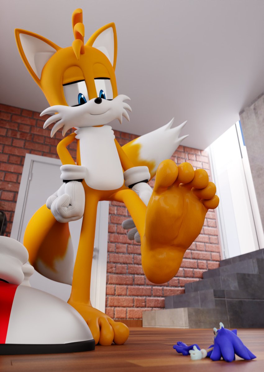 5_toes absurd_res anthro barefoot duo feet foot_fetish foot_focus foot_play hi_res humanoid_feet jony1991 male male/male male_feet micro plantigrade sega soles sonic_(series) sonic_the_hedgehog sonic_the_hedgehog_(series) tails toes trampling underfoot