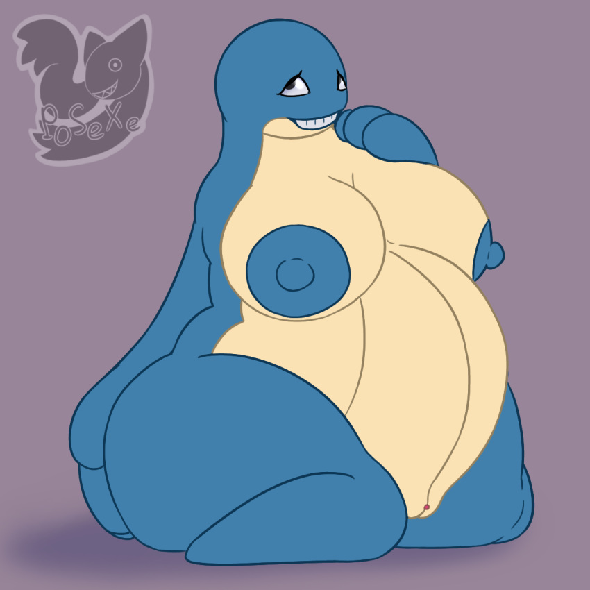 1girls 3_fingers anthro anthrofied areolae belly big_areola big_belly big_hands black_eyes blue_skin breasts cetacean clitoris erect_nipples feet female half-closed_eyes hand_on_ass huge_breasts large_breasts looking_at_viewer mammal marine nintendo nipples nude obese overweight overweight_female pokemon pokemon_rse posexe purple_background pussy simple_background sitting smile solo spread_legs spreading teeth text thick_thighs video_games wailmer wariza watermark whale white_skin wide_hips