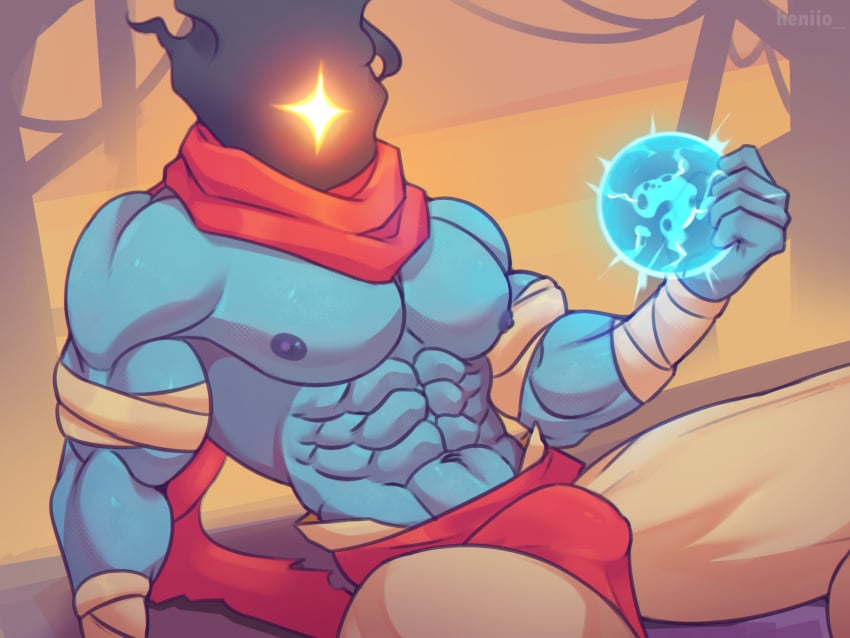 1boy abs arm_wraps bulge bulge_through_clothing clothing dead_cells heniio magic male male_only muscles muscular muscular_arms muscular_male neckwear nipples no_visible_face non-human pants pecs pectorals solo solo_focus solo_male the_beheaded wraps wrist_wraps