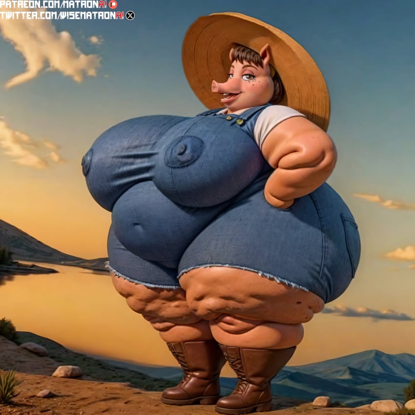 1girls 4k ai_generated anthro aunt_jane aunt_jane_cornfed_(duckman) bbw chubby chubby_anthro chubby_female duckman farm farmer female female_focus female_only highres massive_ass massive_breasts massive_butt massive_thighs matronai_(artist) mature mature_female mature_woman obese obese_anthro obese_female overweight overweight_female patreon patreon_username pig pinup plump solo ssbbw stable_diffusion thick_thighs twitter_username wide_hips