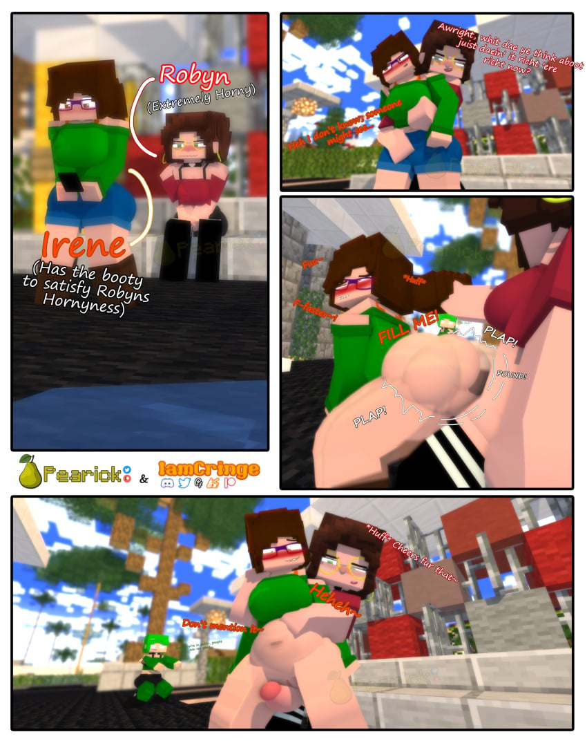 1futa 1girls 3d anal_sex bisexual blue_eyes breasts brown_eyes brown_hair comic cum cum_in_pussy cum_inflation cum_inside cum_inside_request earrings erect_penis female from_behind from_behind_position futa_on_female futanari glasses green_eyes green_hair horny_female horny_futa human humanoid humanoid_penis iamcringe irene_cream_(iamcringe) looking_at_another looking_at_penis looking_pleasured lou_(pearickmc) mine-imator minecraft no_panties no_pants nose_ring outside pearickmc public public_sex robyn_(pearickmc) standing_sex tagme wet_pussy