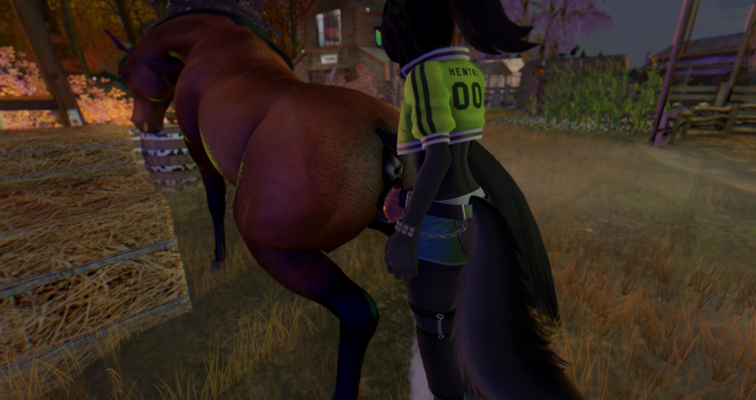 anthro_on_feral anthro_penetrating canine_penis donut_anus equine equine_pussy furry horse_pussy mare second_life size_difference