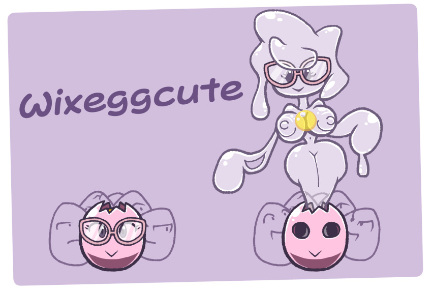 chabble egg egg_yolk exeggcute glasses pokemon pokemon_(species) pokemon_sm post_transformation purple_background slime slime_girl transformation white_background wicke_(pokemon)