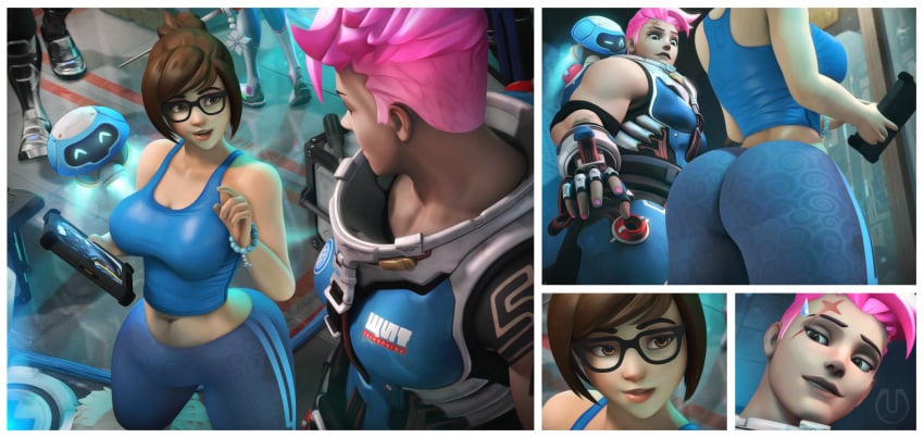 2girls 3d ass banskinator big_ass big_breasts big_butt blizzard_entertainment breasts brown_hair chubby cleavage curvy d.va female glasses hana_song huge_ass large_breasts mei-ling_zhou mei_(overwatch) overwatch pink_hair sci-fi science_fiction scifi snowball_(overwatch) source_filmmaker staring thick_thighs tight_clothes urbanator yuri zarya