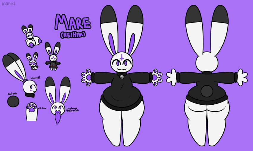 1boy 2022 :3 anthro bell_collar big_ass bottom_heavy bunny character_sheet choker collar dumptruck_ass evilfiendish femboy first_porn_of_character fur furry huge_ass long_tongue mare_(evilfiendish) purple_eyes reference_sheet sharp_teeth shortstack thick_thighs white_body