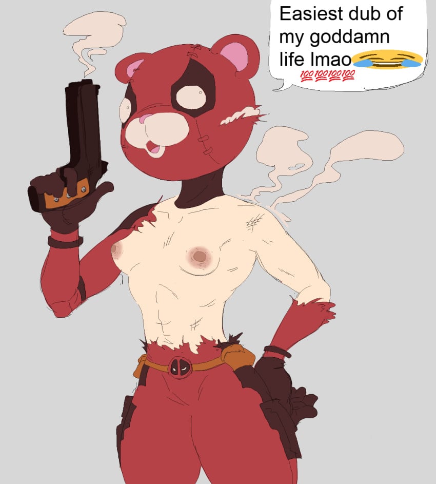 boots breast_focus breasts cuddle_team_leader cuddlepool_(fortnite) deadpool dialogue female female_only fortnite fortnite:_battle_royale large_thighs marvel seductive skin_tight small_breasts weapon