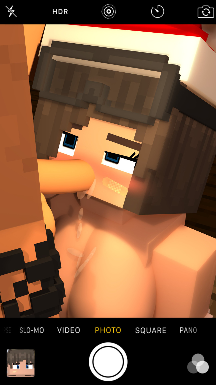 1boy 1girls 3d big_breasts blue_eyes brown_hair centrifigual erect_penis fellatio female horny_female human humanoid_penis jem_(chaosdiamond) living_room looking_at_partner looking_up male mine-imator minecraft nude_female nude_male outside rivera_(centrifigual) santa_hat selfie selfie_fellatio tagme