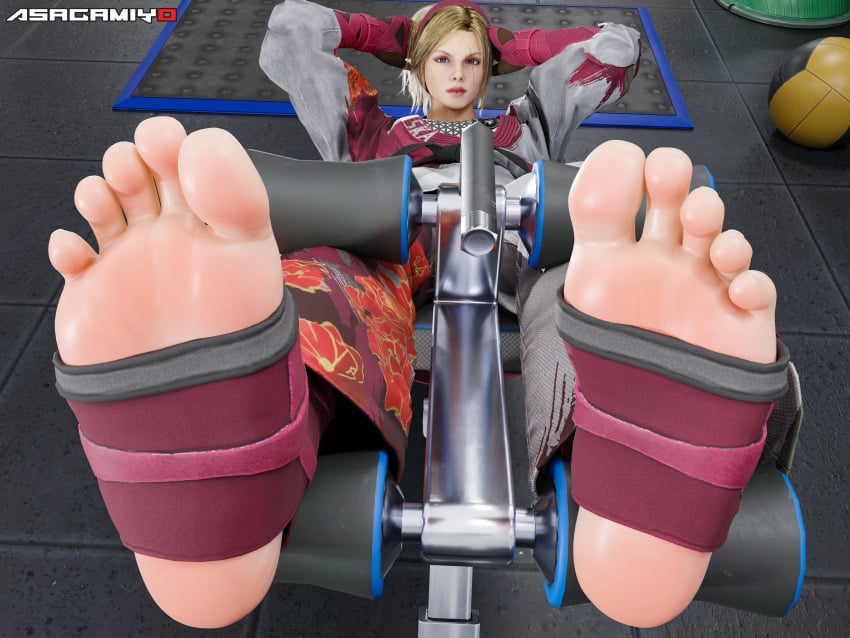 asagamidayo asagamiyo barefoot blonde_hair exercise feet female female_only foot_fetish gi karate_gi lidia_sobieska tekken tekken_8 toes