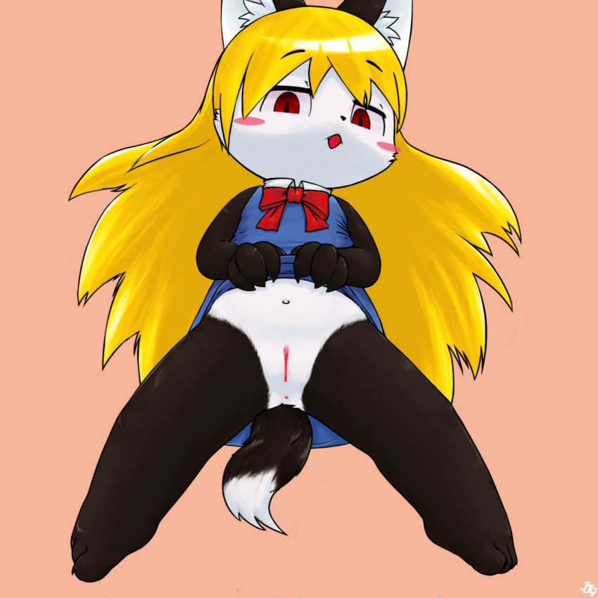 akuma_gaoru artist_request blonde_hair furry long_hair pussy red_eyes uncensored