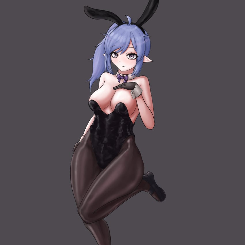 1girls 2023 ahoge big_breasts bunnyfaqer bunnysuit fake_animal_ears fake_bunny_ears fake_ears fake_rabbit_ears female female_focus female_only footwear gloves handwear indie_virtual_youtuber legwear light-skinned_female light_skin looking_at_viewer purple_eyes purple_hair shoes simple_background sleepy_project solo virtual_youtuber vtuber