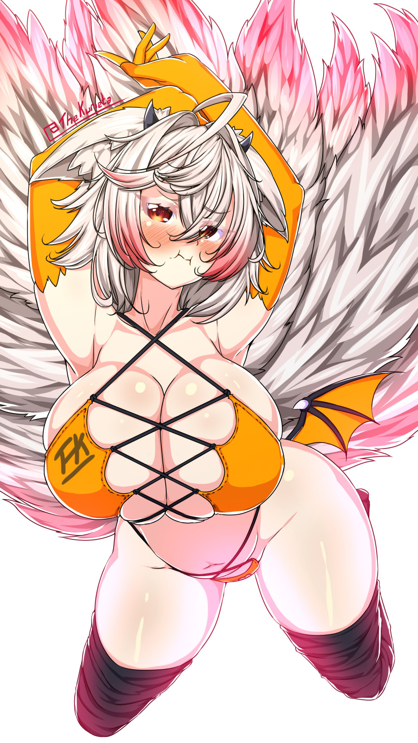 1girls animal_ears animal_tail big_breasts big_tail cleavage cuchu_nemurin embarrassed female female_focus female_only fox_ears fox_girl fox_tail front_view highres horns huge_breasts latam_virtual_youtuber light-skinned_female light_skin simple_background the_kurieta virtual_youtuber vtuber vtuberfanart white_background yanderelive yellow_eyes