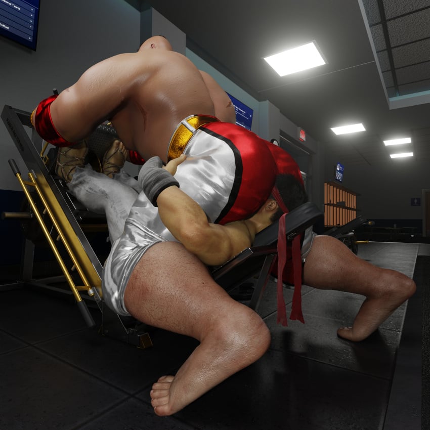 2boys 2humans 2males 3d 3d_(artwork) 3d_model asian ass_in_face bara bara_ass barefoot butt_in_face capcom clothed clothed_ass duo duo_focus friends funny gay gym indoors interracial japanese karate_gi male/male male_focus male_only meme meme_reference rivals russian ryu_(street_fighter) smothered smothering_ass street_fighter street_fighter_6 thecosmonuts working_out wrestling_outfit zangief