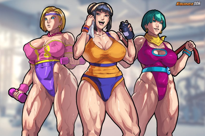 3girls android_18 bare_legs big_breasts black_eyes black_hair blonde_hair blue_eyes blue_hair bracelet breasts bulma_briefs busty canteen chichi dragon_ball earrings equinox006 erect_nipples female female_focus female_only fitness hourglass_figure leotard long_hair makeup milf multiple_girls muscles muscular nail_polish necklace nipple_bulge pearl_necklace short_hair sport sports_uniform sportswear standing sweat tagme tied_hair toned toned_female wide_hips