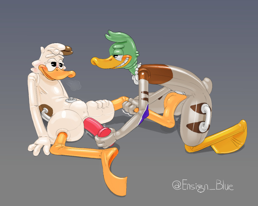 2023 5:4 anal anal_sex anas anatid animate_inanimate anseriform anthro avian beak bird brown_body bulge dabbling_duck digital_drawing_(artwork) digital_media_(artwork) dildo dildo_in_ass dildo_insertion duck duo english_text ensign_blue ensignblue glistening gradient_background green_body grey_background handle handles_on_hips hi_res inflatable kneeling latex living_inflatable male male/male mallard multicolored_body nozzle object_in_ass penetration red_dildo sex_toy sex_toy_in_ass sex_toy_insertion signature simple_background smile tale_(taleofnobody) text white_body