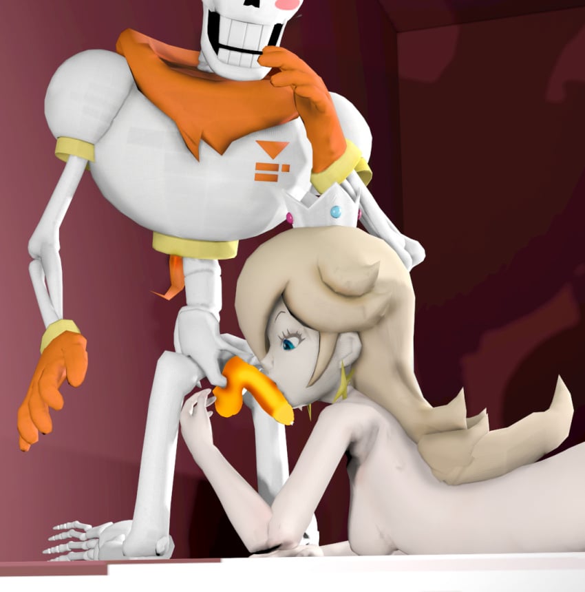 1boy 1boy1girl 1girls 3d 3d_model animated_skeleton blonde_female blonde_hair blonde_hair_female blush blush_stickers bottomless bottomless_male breasts crackship crossover crown duo eastern_and_western_character ectopenis fellatio female female_human genitals gloves hetero human interspecies licking_penis long_hair long_hair_female male/female mario_(series) nude nude_female oral orange_penis papyrus papyrus_(undertale) partially_clothed partially_clothed_male penis precum princess_rosalina scarf sex sfm skeleton source_filmmaker straight super_mario_galaxy undead undertale undertale_(series) weird_crossover