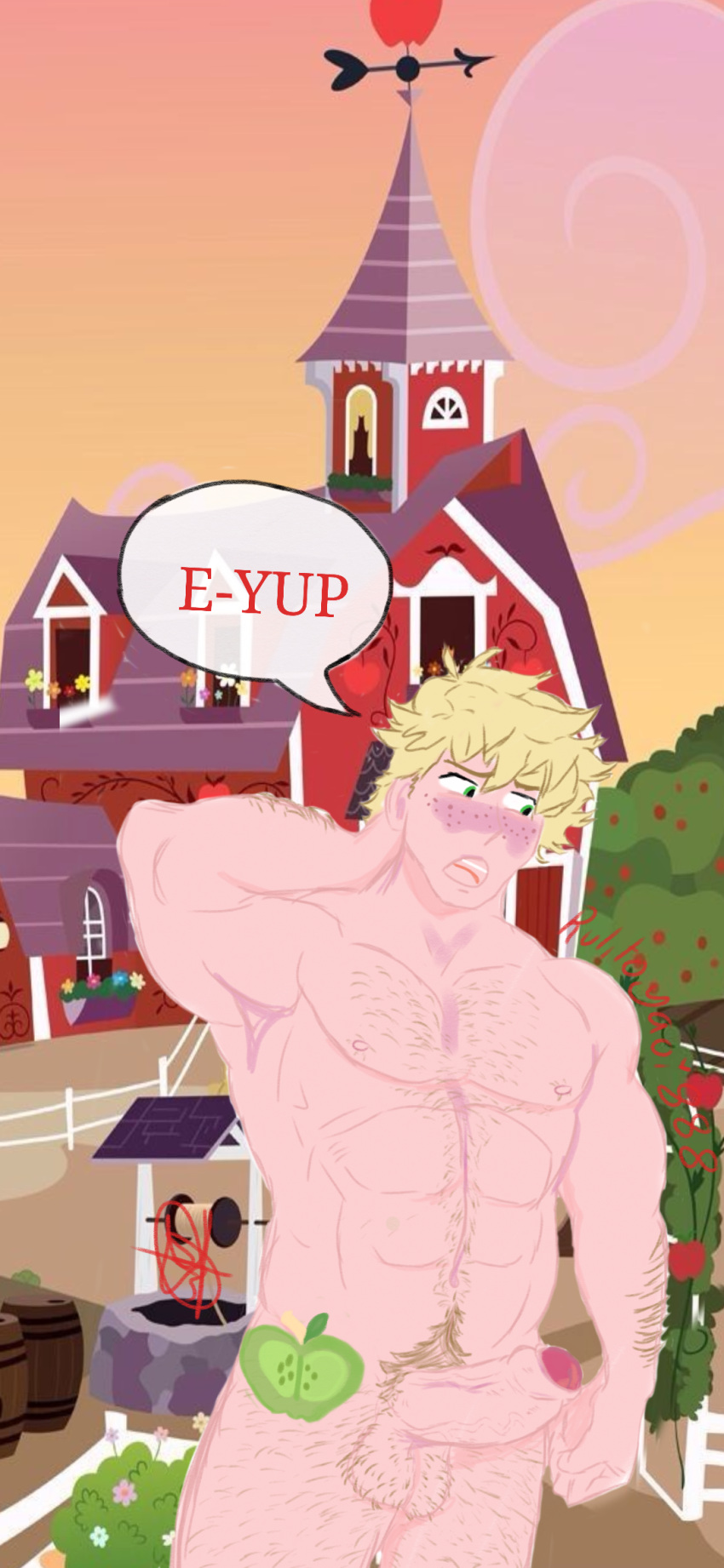 apples big_boy big_breasts big_macintosh_(mlp) big_men big_penis cowboy farm furry gay gay_male green_eyes homosexual homosexual_male my_little_pony naked rulito_yaoi_888 yaoi