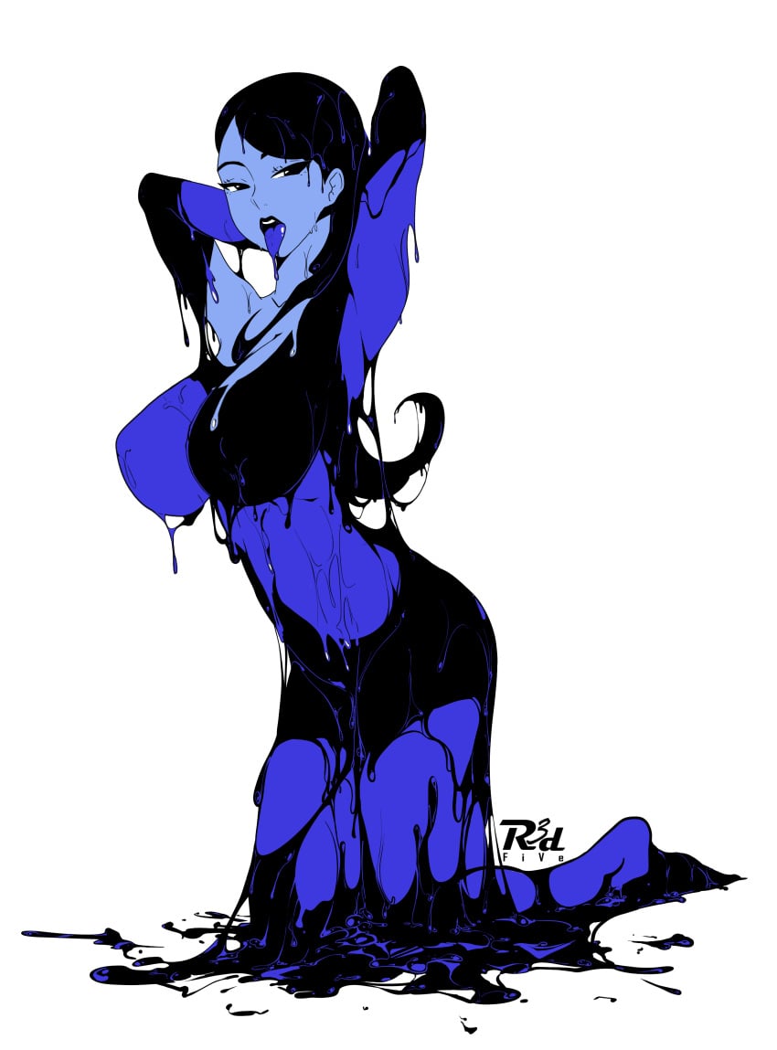 batman_(series) batman_beyond black_hair black_skin blue_skin colored dc_comics dcau inque large_breasts r3dfive slime_girl white_background