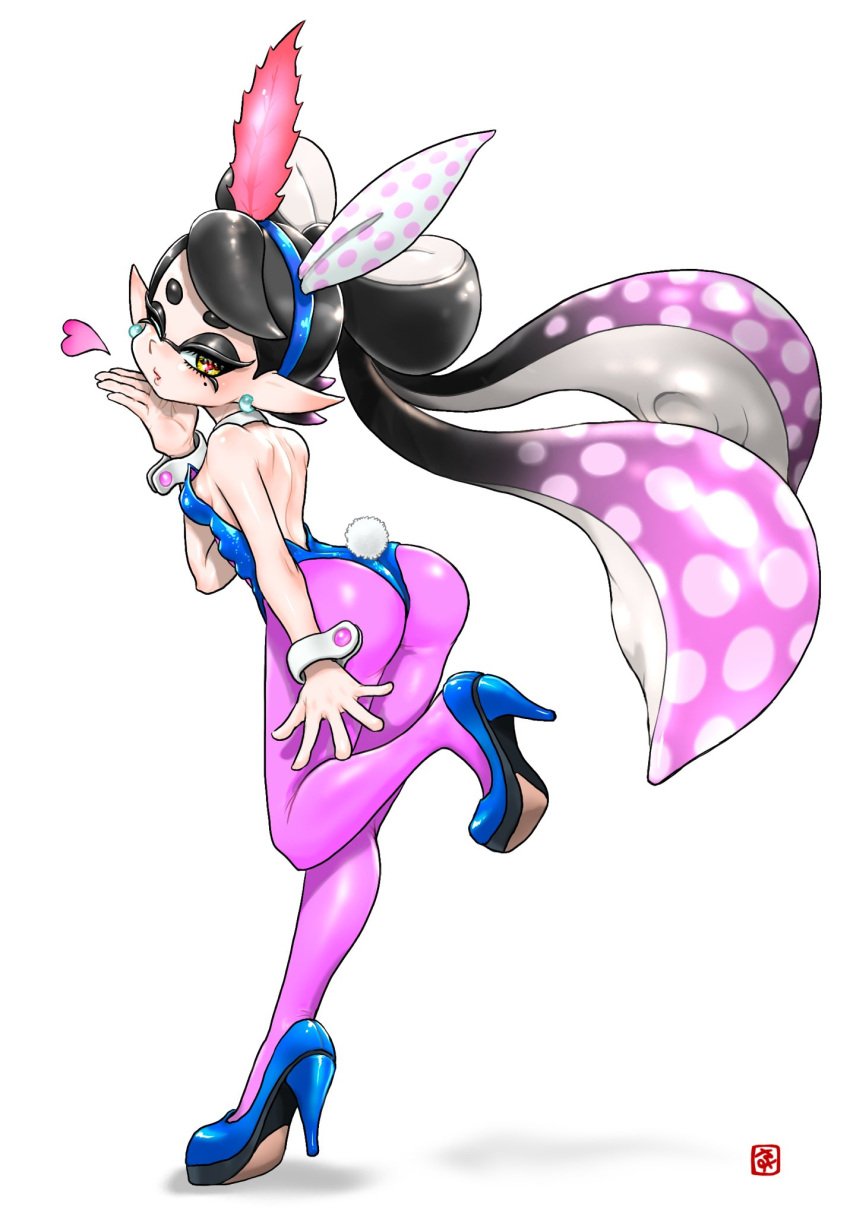 1girls ass blowing_kiss breasts bunny_ears bunnysuit callie_(splatoon) fake_animal_ears full_body high_heels inkling inkling_girl koharuno2 leotard pointy_ears small_breasts solo splatoon splatoon_(series) standing_on_one_leg tagme tentacle_hair