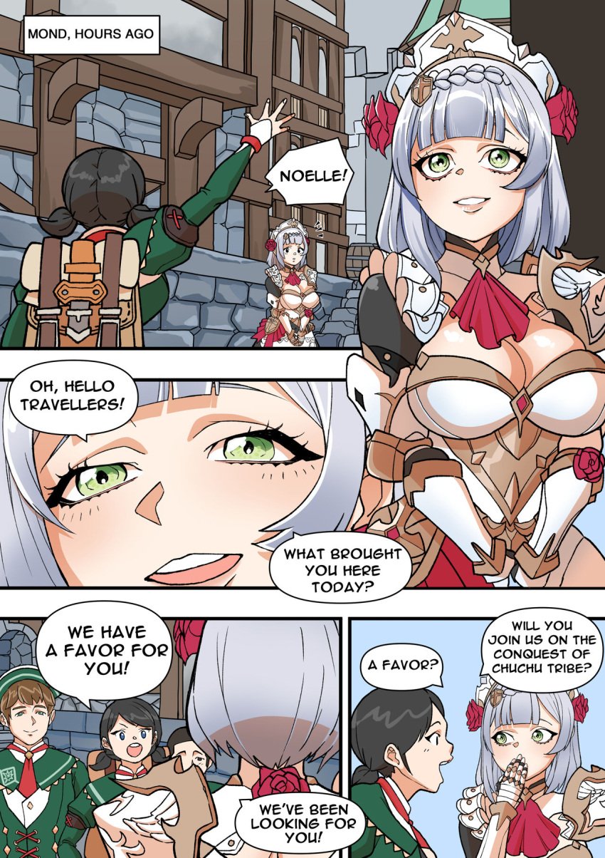 adventurers_guild bluecandy english_text genshin_impact hilichurls_(species) knight maid manga mondstadt noelle_(genshin_impact) npc npc_(genshin_impact)