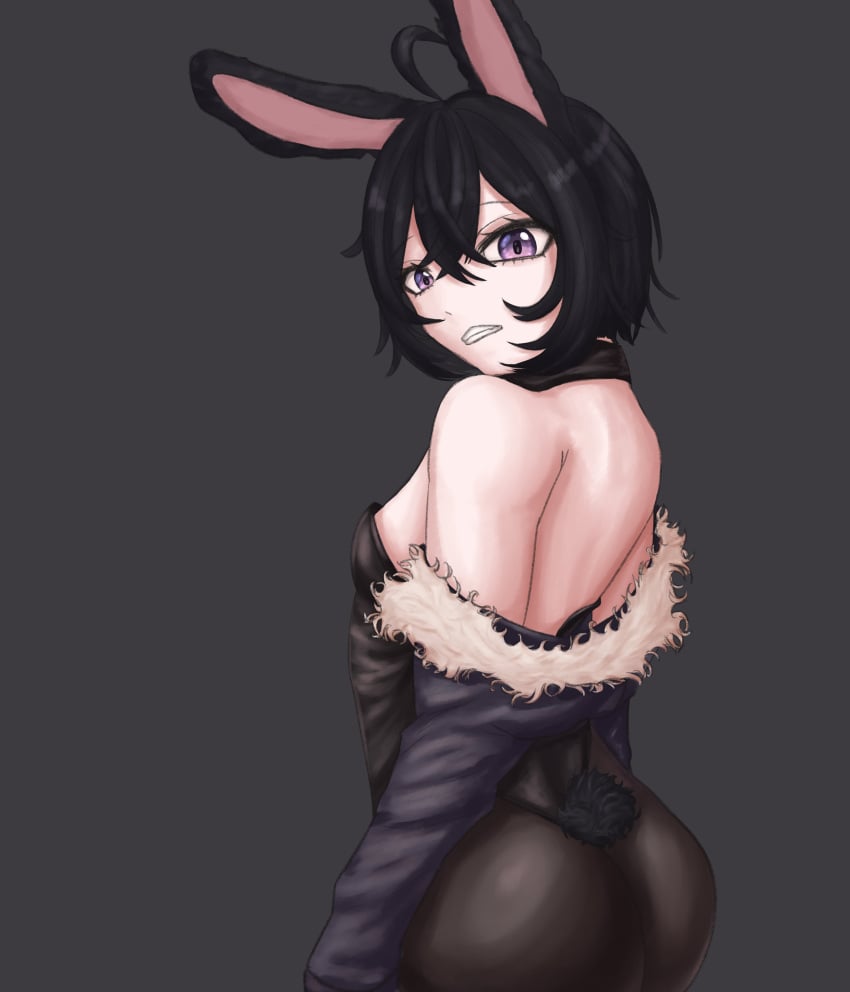 1girls 2023 alternate_costume alternate_eye_color alternate_hair_color ass ass_focus black_clothing black_hair bunny bunny_ears bunny_girl bunny_tail bunnyfaqer bunnysuit female female_only light-skinned_female light_skin looking_at_viewer looking_back looking_back_at_viewer official_alternate_eye_color official_alternate_hair_color phase_connect phase_origins pipkin_pippa purple_eyes rabbit rabbit_ears rabbit_girl rabbit_tail solo teeth teeth_showing thick_ass thick_thighs virtual_youtuber vtuber