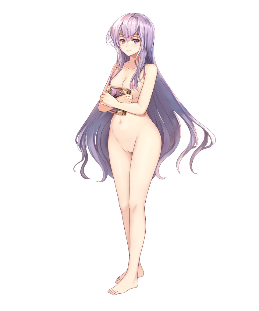 1girls barefoot book breasts edit edited_official_artwork fire_emblem fire_emblem:_genealogy_of_the_holy_war fire_emblem_heroes headband julia_(crusader_of_light)_(fire_emblem) julia_(fire_emblem) long_hair nude nude_edit nude_filter official_art purple_eyes purple_hair smile solo