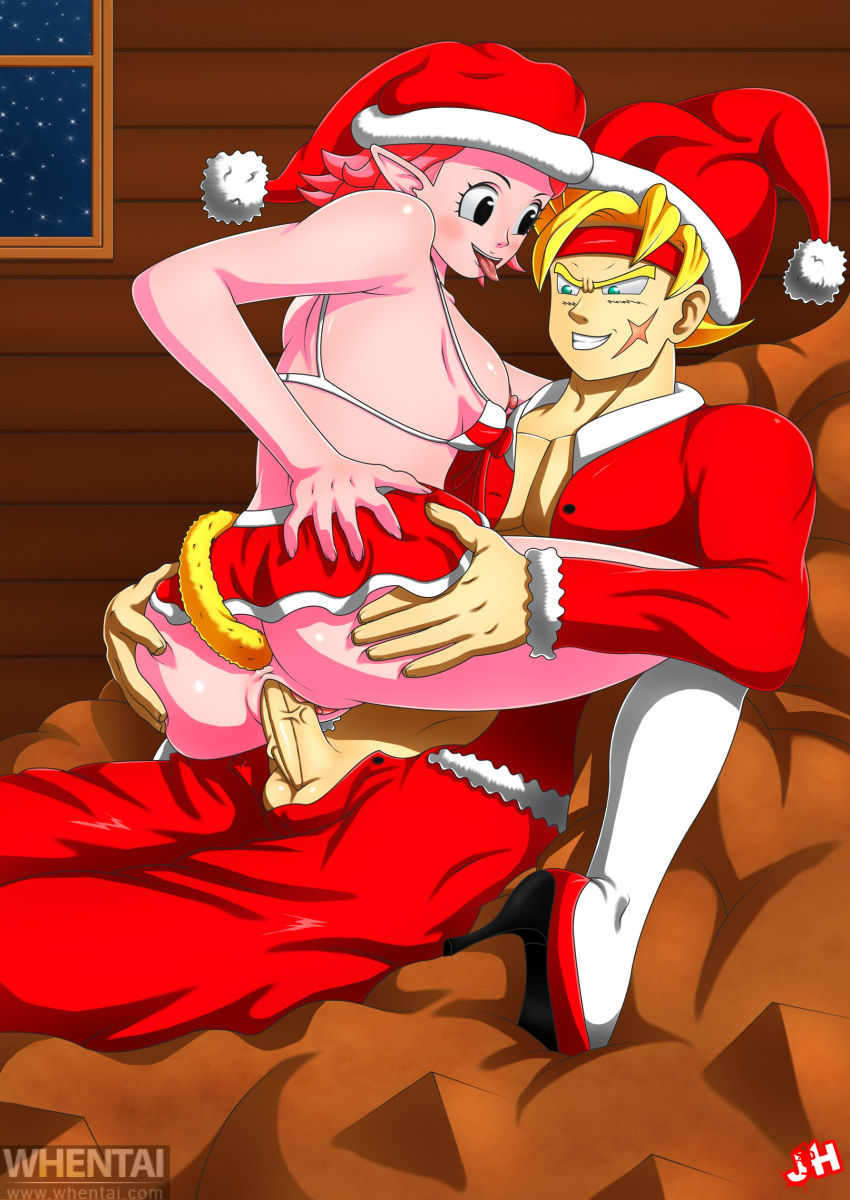 1girls ass bardock breasts christmas chronoa core_person dragon_ball dragon_ball_xenoverse female goddess high_heels humanoid john_hollow male penis pink_skin sex tail_plug whentai