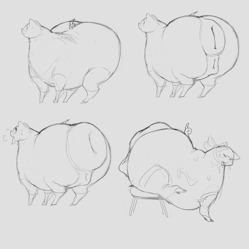 anatomically_correct anatomically_correct_pussy anus curled_tail feral hyper hyper_anus looking_back mammal obese overweight pig porcine presenting puffy_anus pussy sketch sweat upright-infinity